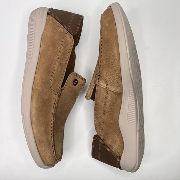 Clarks Men’s Gorwin Step Dark Sand Nubuck Suede Leather Slip On Loafers Shoes - Picture 6 of 14